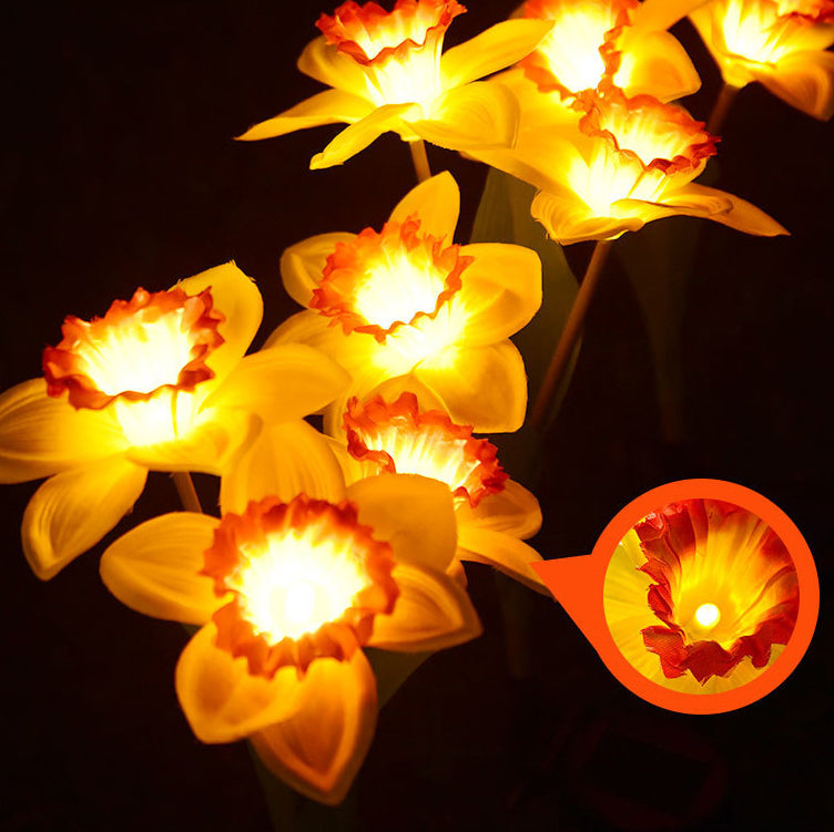 Contemporary Creative Artificial Daffodil Flower LED Solar Waterproof Lawn Insert Light For Outdoor Patio