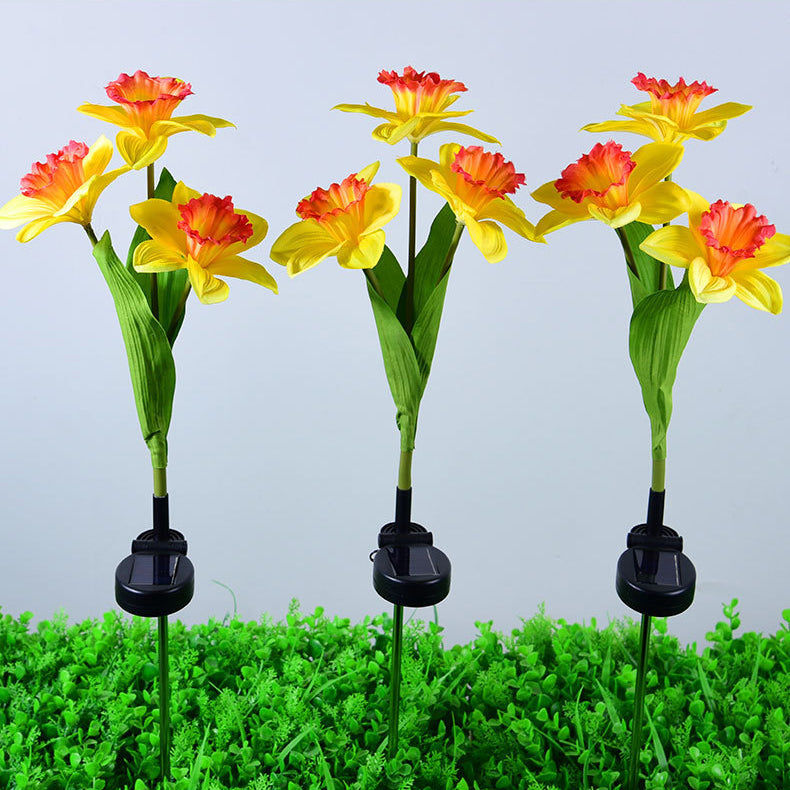 Contemporary Creative Artificial Daffodil Flower LED Solar Waterproof Lawn Insert Light For Outdoor Patio