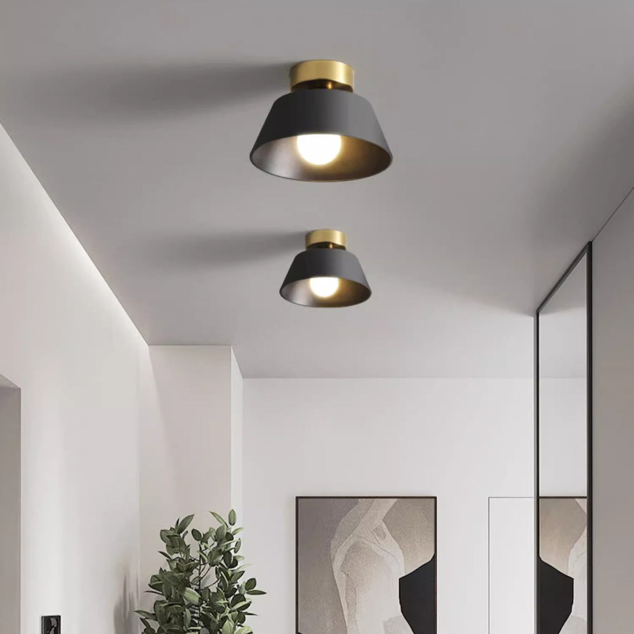Contemporary Nordic Round Iron 1-Light Semi-Flush Mount Ceiling Light For Bedroom