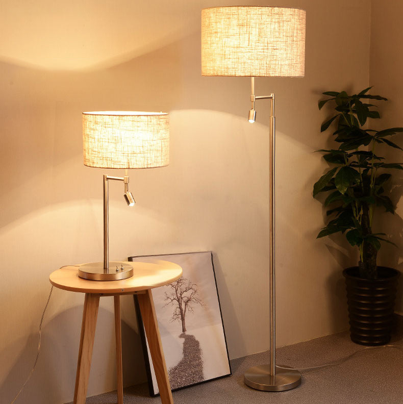 Traditional Vintage Cylinder Fabric Iron 2-Light Rotatable Spotlight Table Lamp For Home Office
