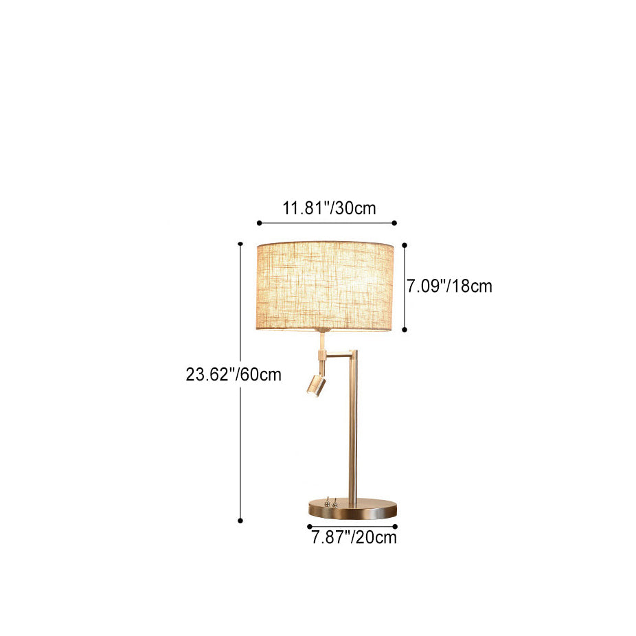 Traditional Vintage Cylinder Fabric Iron 2-Light Rotatable Spotlight Table Lamp For Home Office