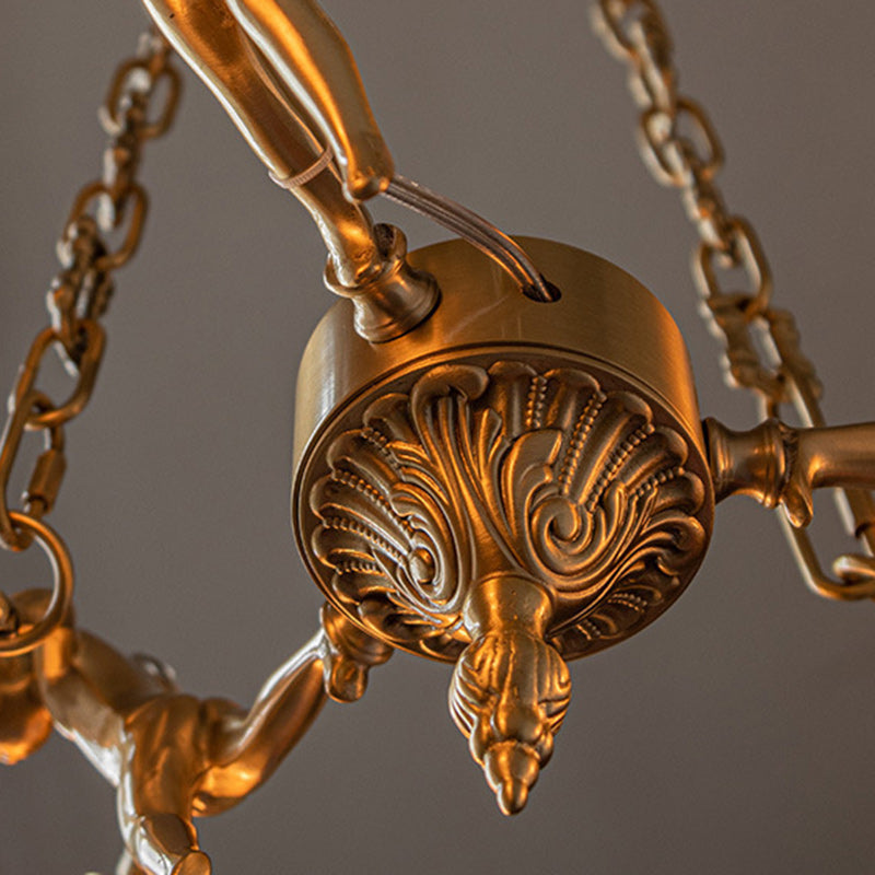 伝統的なフランスのアンティーク真鍮エンジェルフラワーガラスシェード1/3ライトシャンデリアリビングルーム用