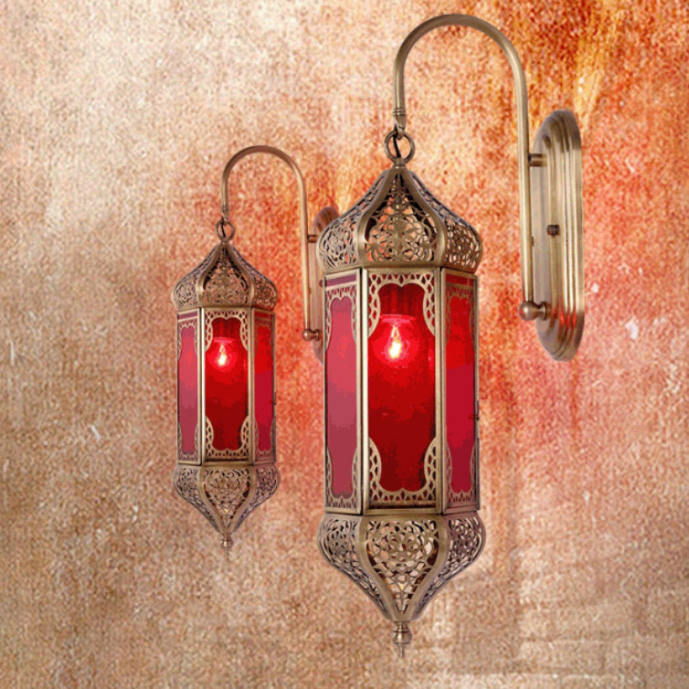 Traditional Vintage Carved Brass Column Glass 1-Light Wall Sconce Lamp For Dining Room