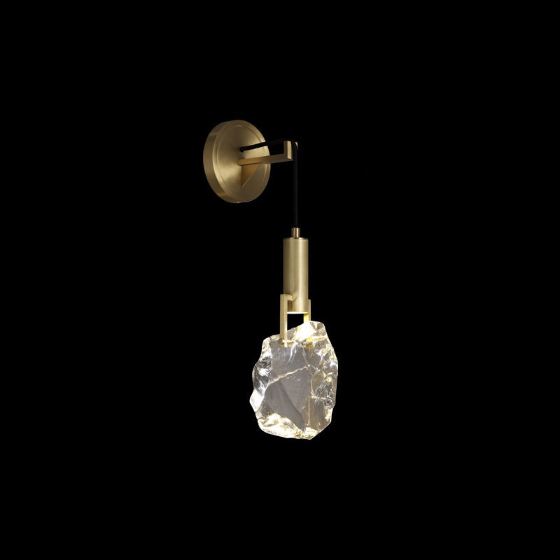 Contemporary Luxury Full Copper Crystal Stone 1-Light Wall Sconce Lamp For Living Room