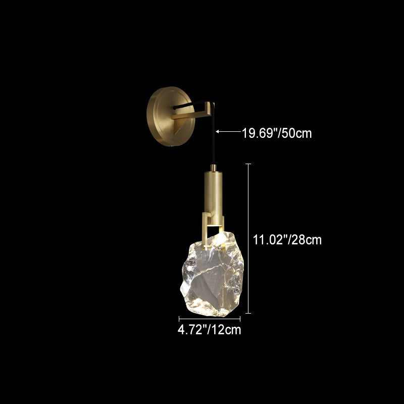 Contemporary Luxury Full Copper Crystal Stone 1-Light Wall Sconce Lamp For Living Room