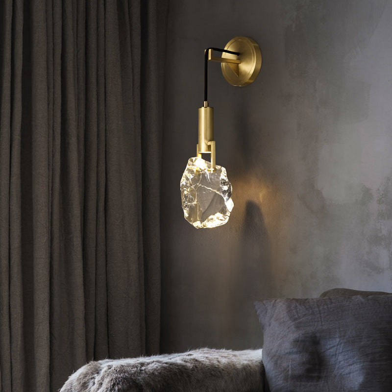 Contemporary Luxury Full Copper Crystal Stone 1-Light Wall Sconce Lamp For Living Room