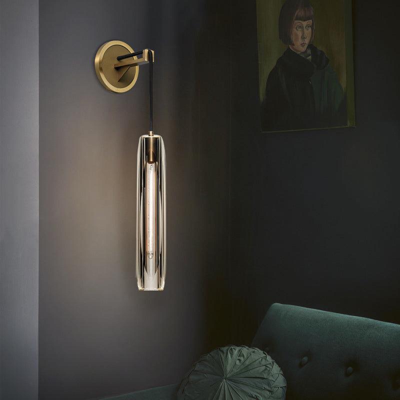 Contemporary Luxury Full Copper Crystal Stone 1-Light Wall Sconce Lamp For Living Room