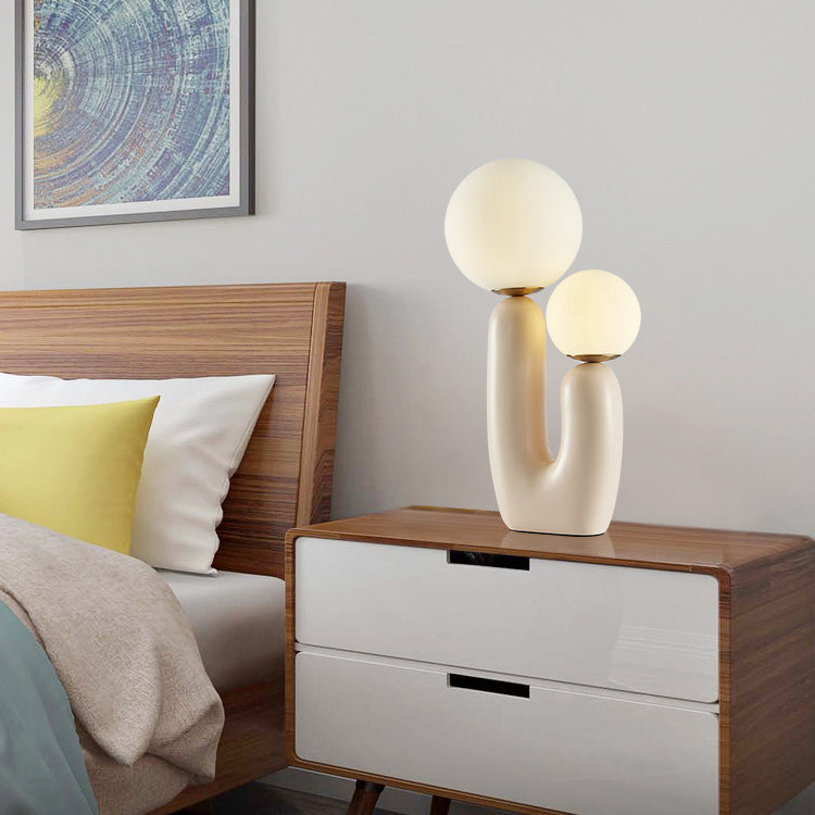 Contemporary Nordic Glass Ball Shade Resin U-Shaped Base 2-Light Table Lamp For Bedroom