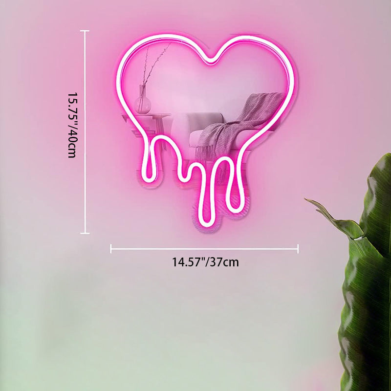 Contemporary Creative Acrylic Heart Shape Mirror Neon Light LED Wall Sconce Lamp For Bedroom