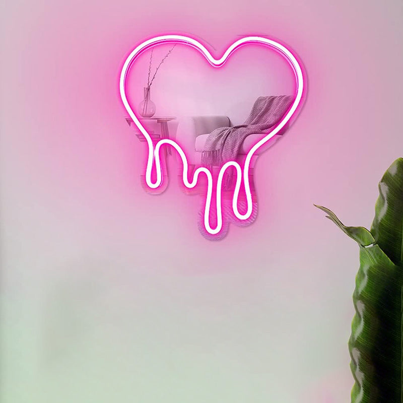 Contemporary Creative Acrylic Heart Shape Mirror Neon Light LED Wall Sconce Lamp For Bedroom