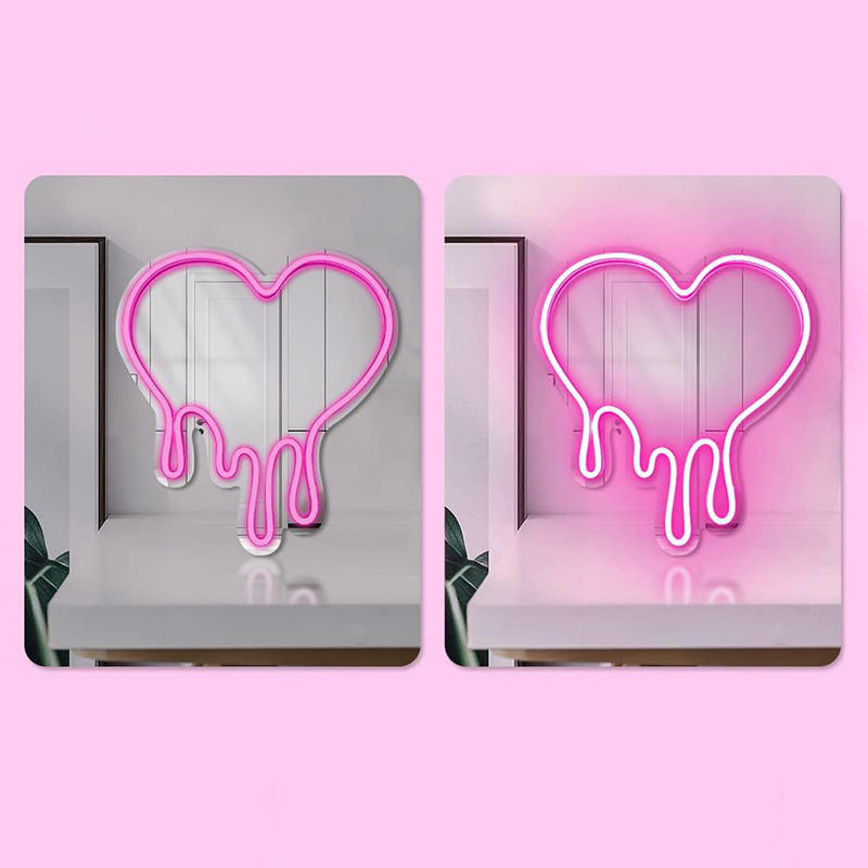 Contemporary Creative Acrylic Heart Shape Mirror Neon Light LED Wall Sconce Lamp For Bedroom
