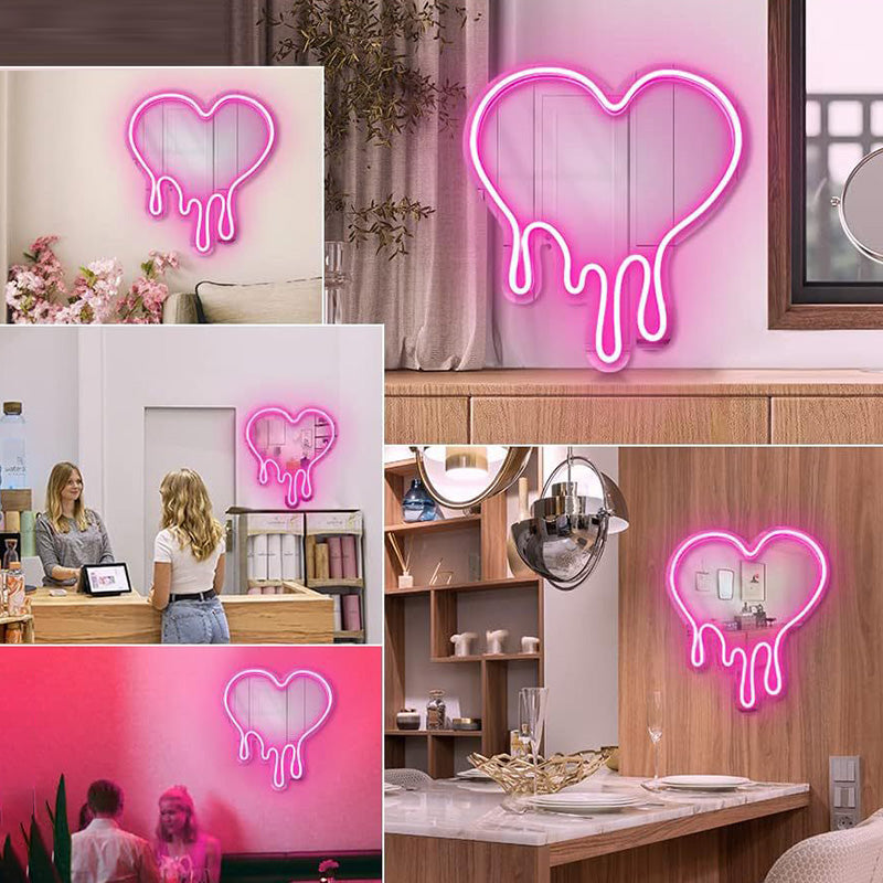 Contemporary Creative Acrylic Heart Shape Mirror Neon Light LED Wall Sconce Lamp For Bedroom