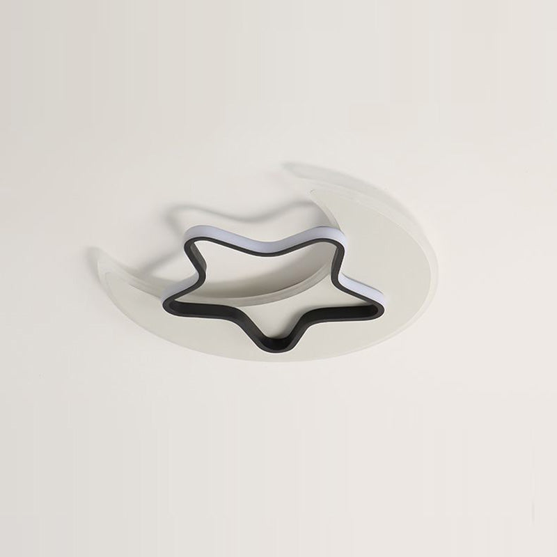 Contemporary Creative Moon Star Acrylic Shade Hardware LED Flush Mount Ceiling Light For Living Room
