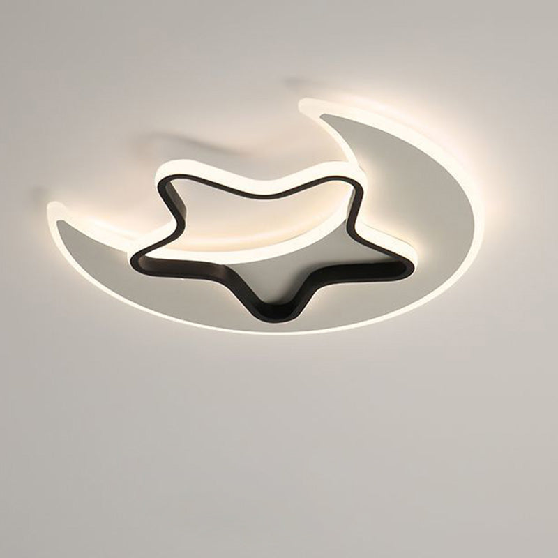 Contemporary Creative Moon Star Acrylic Shade Hardware LED Flush Mount Ceiling Light For Living Room