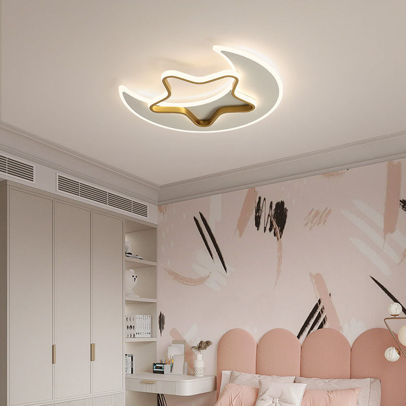 Contemporary Creative Moon Star Acrylic Shade Hardware LED Flush Mount Ceiling Light For Living Room