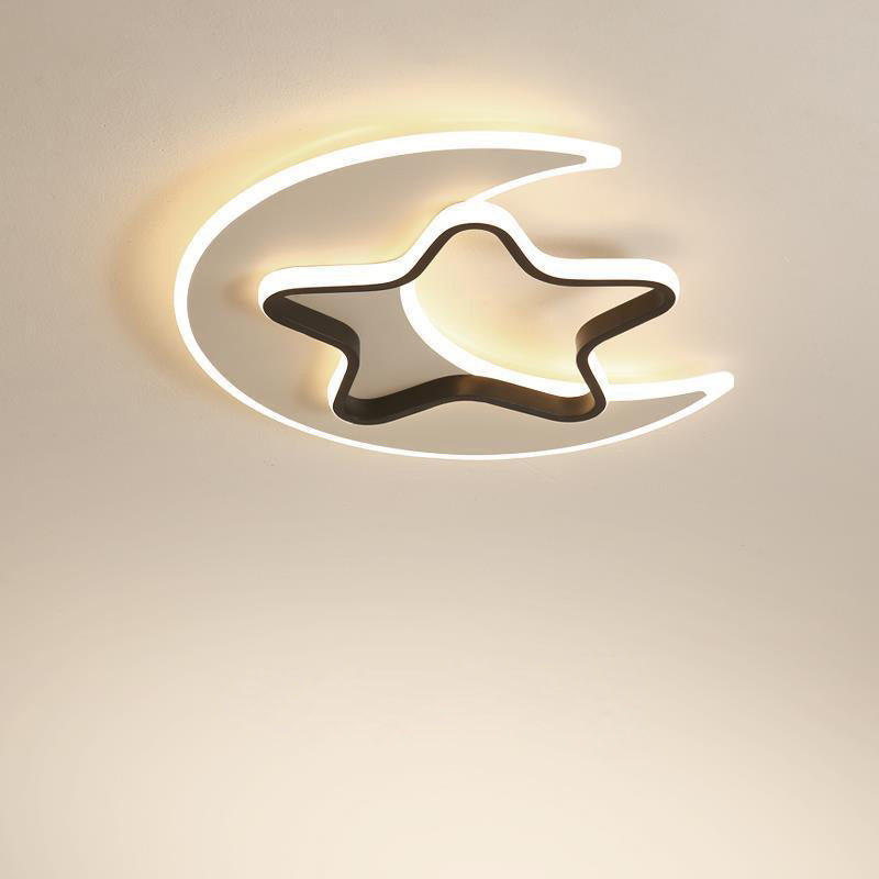 Contemporary Creative Moon Star Acrylic Shade Hardware LED Flush Mount Ceiling Light For Living Room