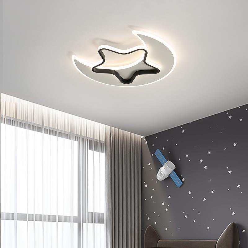 Contemporary Creative Moon Star Acrylic Shade Hardware LED Flush Mount Ceiling Light For Living Room