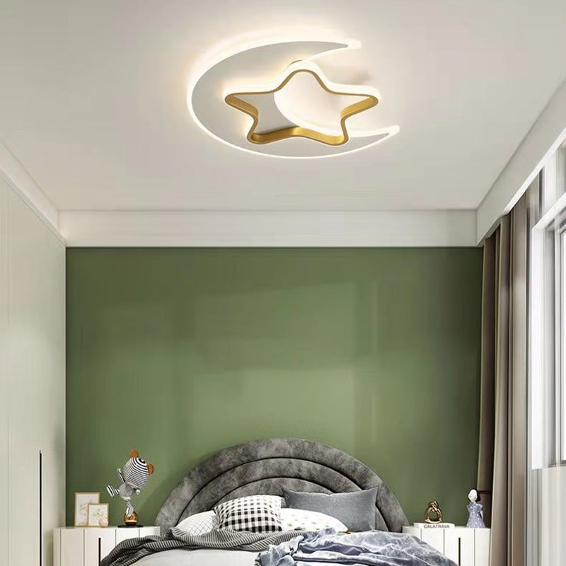 Contemporary Creative Moon Star Acrylic Shade Hardware LED Flush Mount Ceiling Light For Living Room