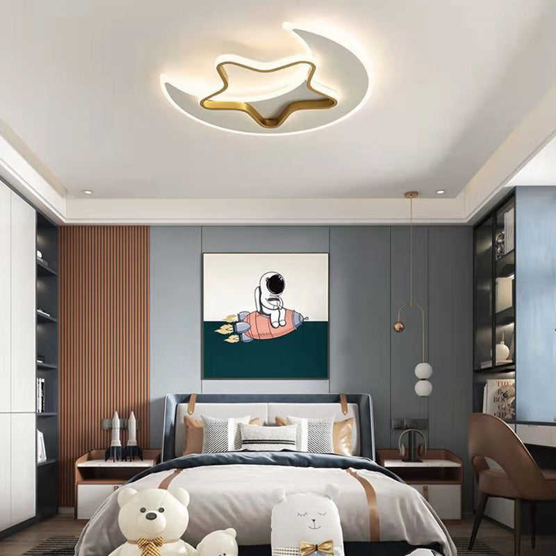 Contemporary Creative Moon Star Acrylic Shade Hardware LED Flush Mount Ceiling Light For Living Room