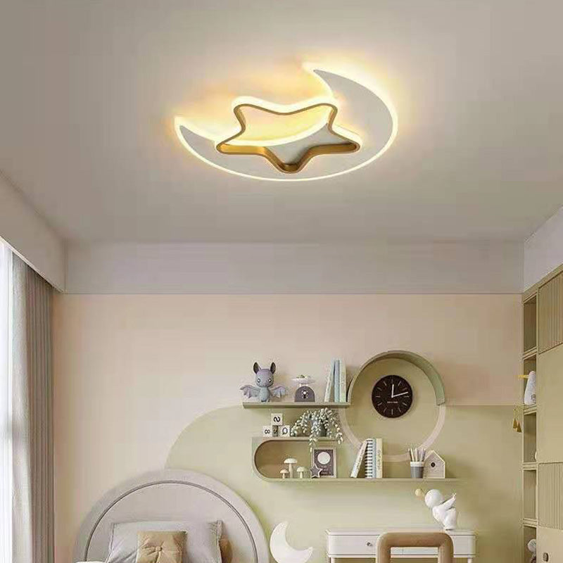 Contemporary Creative Moon Star Acrylic Shade Hardware LED Flush Mount Ceiling Light For Living Room