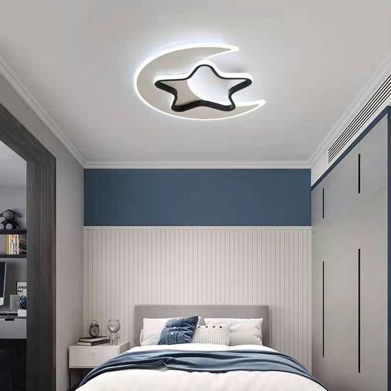 Contemporary Creative Moon Star Acrylic Shade Hardware LED Flush Mount Ceiling Light For Living Room