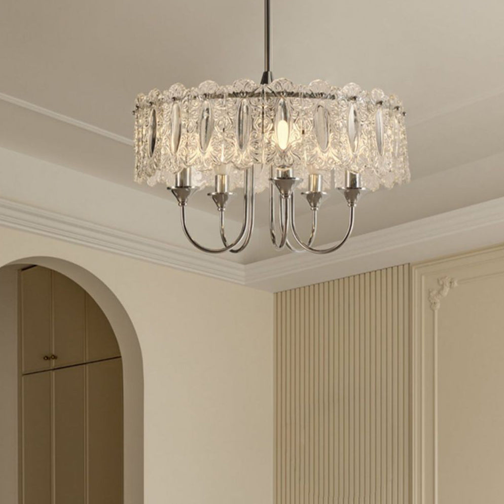 Traditional French Iron Frame Glass Round Shade 4/5-Light Chandelier For Living Room