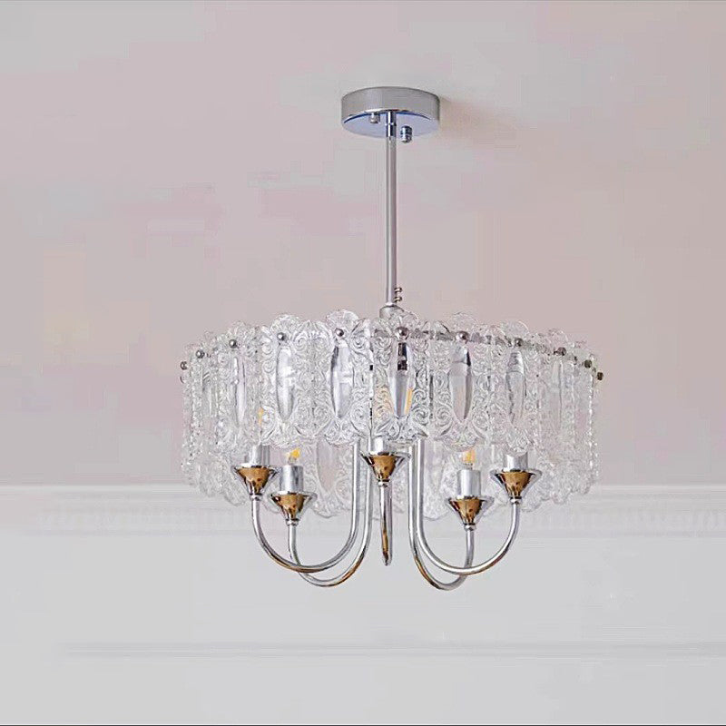 Traditional French Iron Frame Glass Round Shade 4/5-Light Chandelier For Living Room