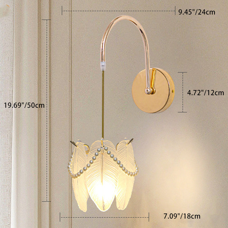 Modern Luxury Shell Feather Glass Shade 1-Light Wall Sconce Lamp For Bedroom