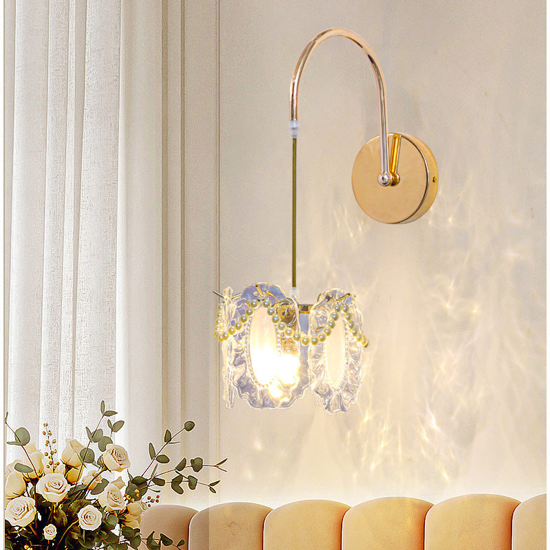 Modern Luxury Shell Feather Glass Shade 1-Light Wall Sconce Lamp For Bedroom