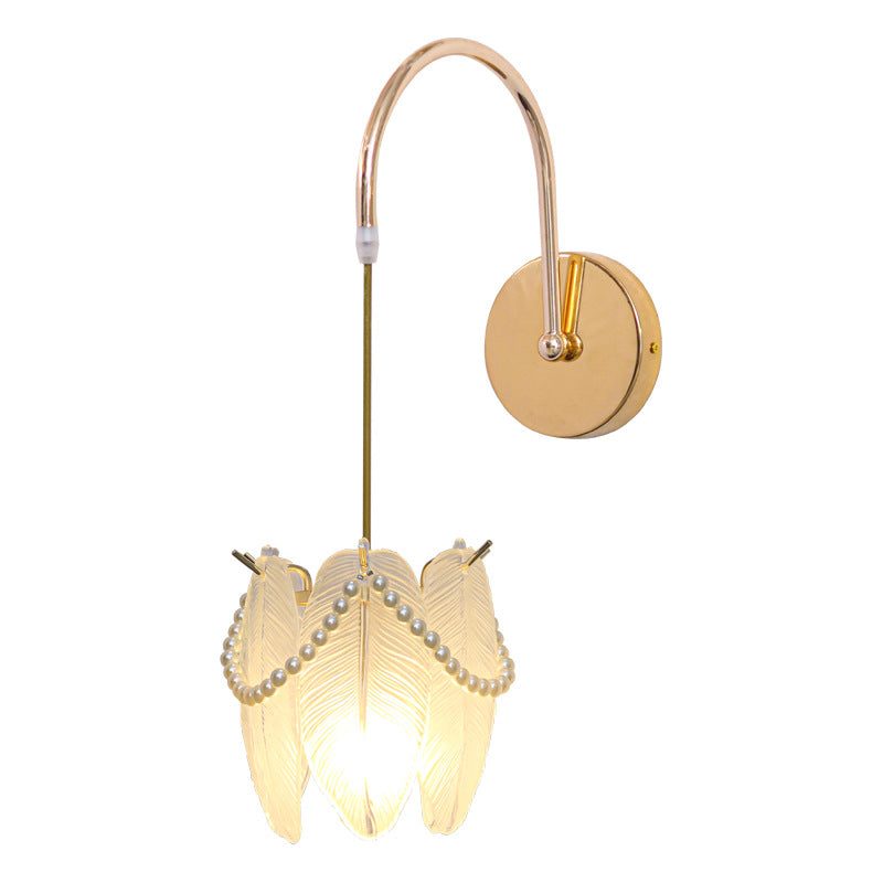 Modern Luxury Shell Feather Glass Shade 1-Light Wall Sconce Lamp For Bedroom