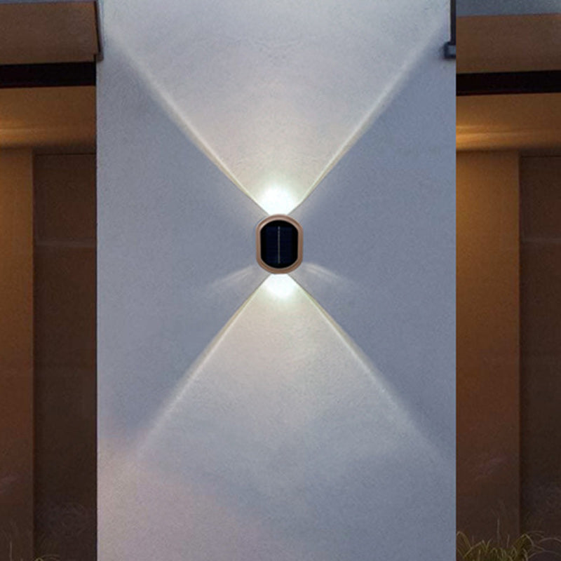 Contemporary Industrial Plastic Oval Up And Down Illuminated LED Solar Outdoor Wall Sconce Lamp For Garden