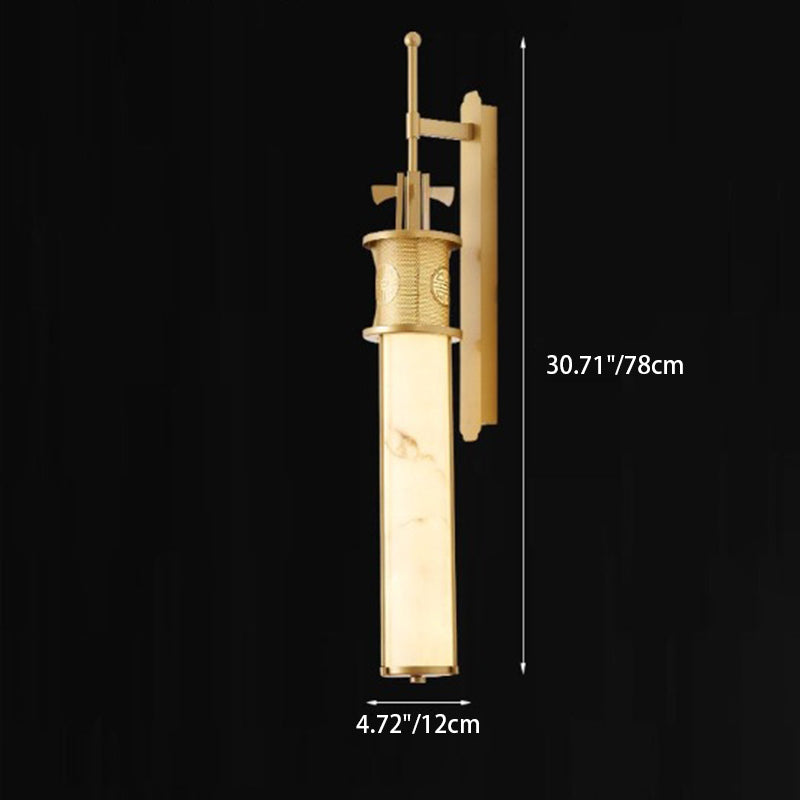 Contemporary Luxury Iron Long Pole Marble Cylinder Shade LED Wall Sconce Lamp For Living Room
