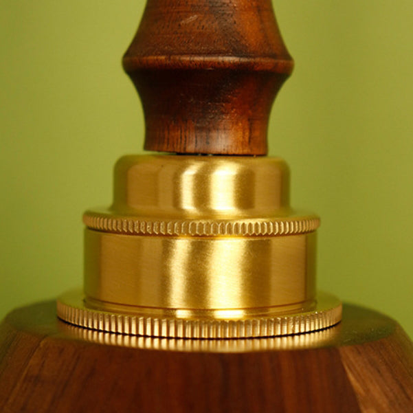 Traditional Vintage Brass Walnut Wood Conical 1-Light Pendant Light For Living Room