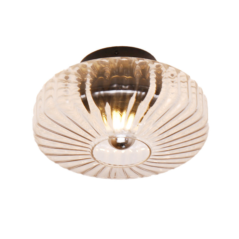 Modern Luxury Round Vertical Grain Glass Shade 1-Light Semi-Flush Mount Ceiling Light For Living Room