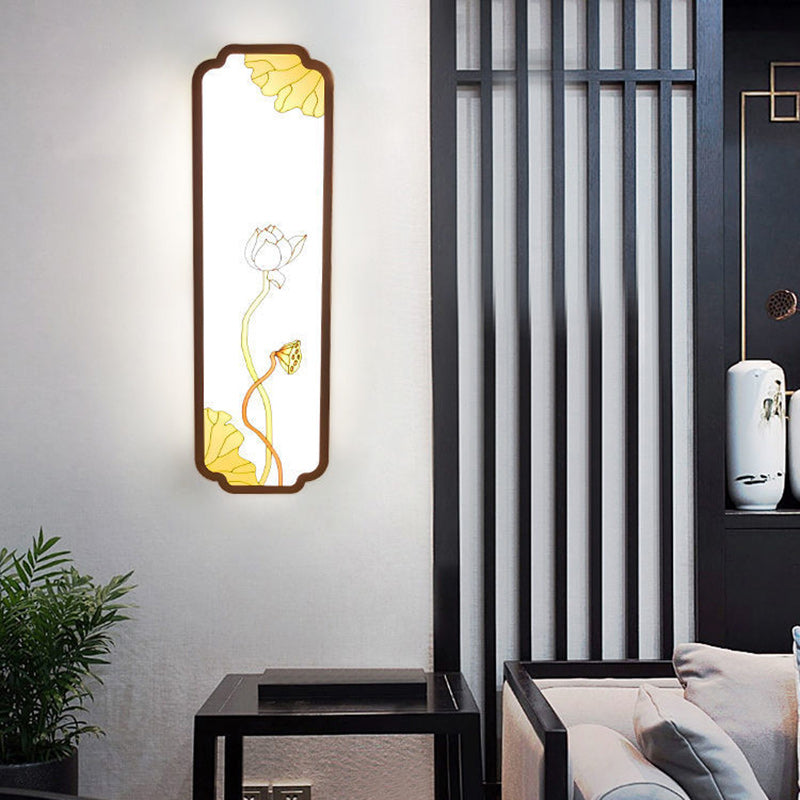 مصباح سقف LED تقليدي صيني طويل من الحديد المينا على شكل لوتس لغرفة المعيشة