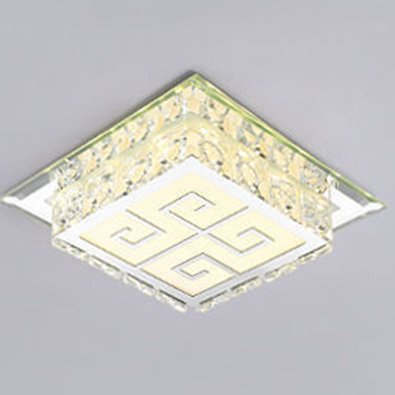 Contemporary Luxury Square Glass Crystal LED Flush Mount Ceiling Light For Living Room