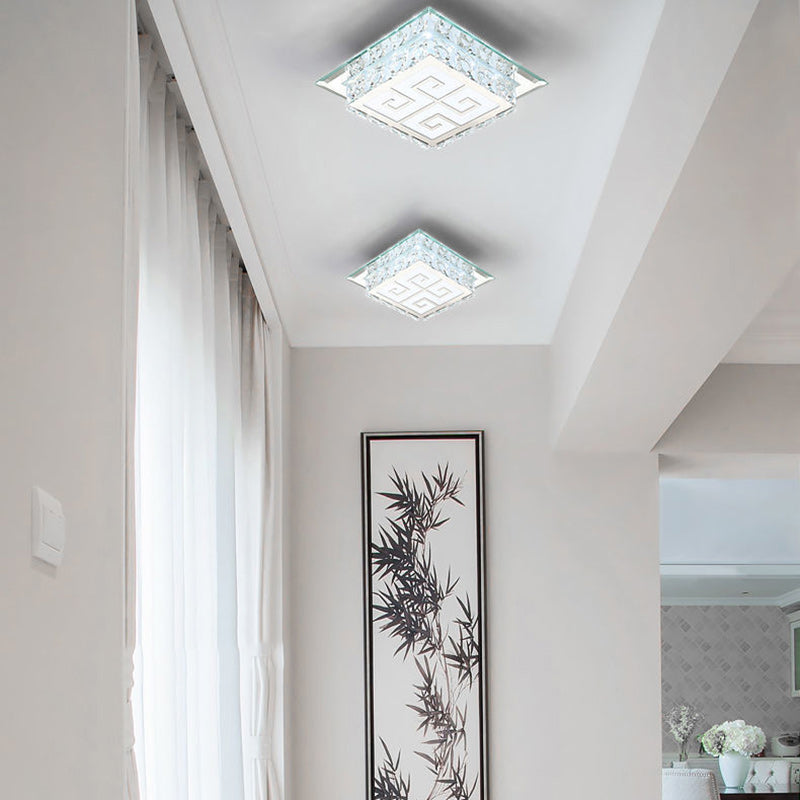 Contemporary Luxury Square Glass Crystal LED Flush Mount Ceiling Light For Living Room
