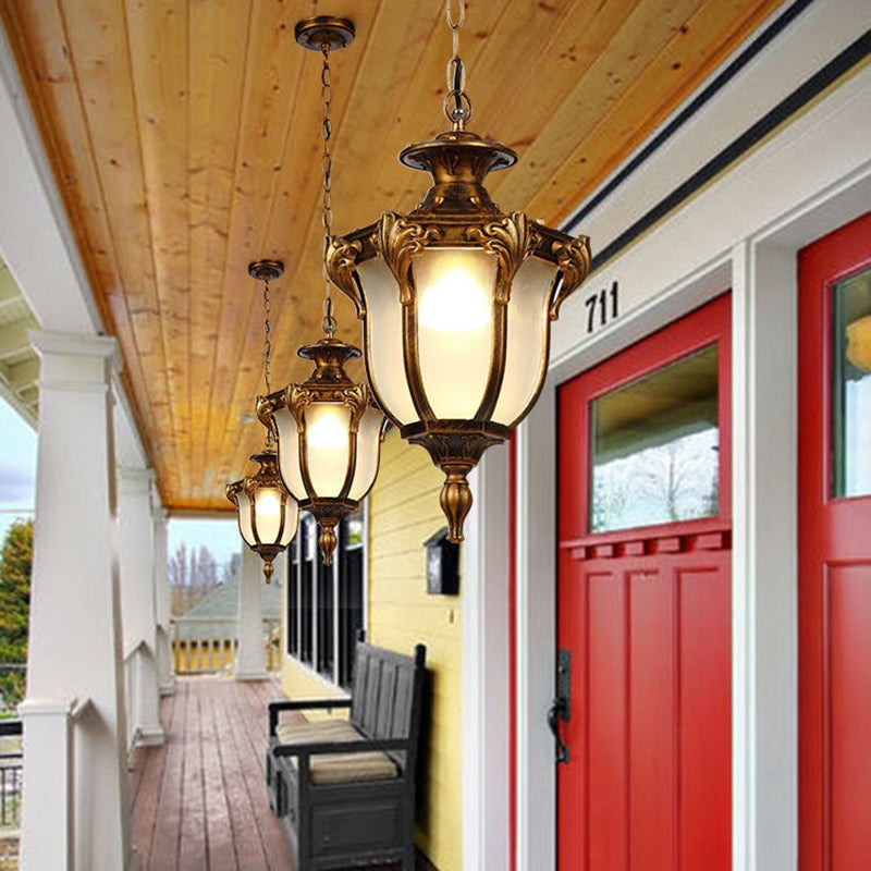 Traditional Vintage Aluminum Polygon Glass 1-Light Waterproof Outdoor Pendant Light For Garden