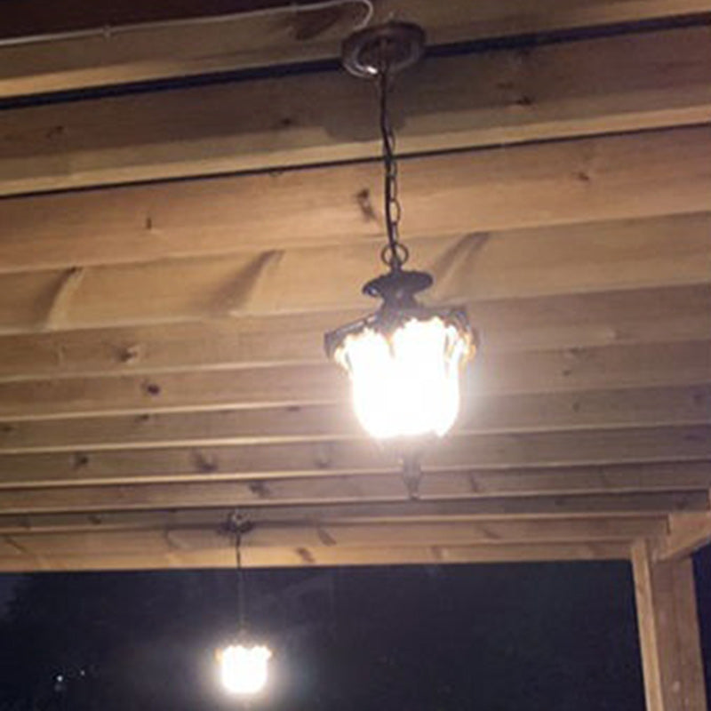 Traditional Vintage Aluminum Polygon Glass 1-Light Waterproof Outdoor Pendant Light For Garden