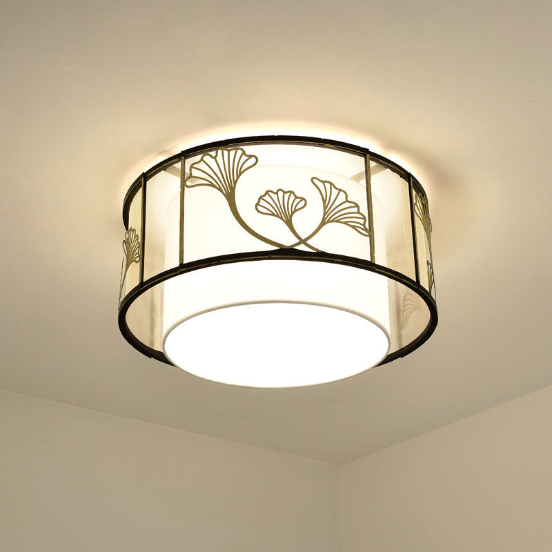 مصباح سقف دائري من القماش بتصميم أوراق اللوتس الصيني التقليدي، مزود بخمسة مصابيح، مناسب لغرفة المعيشة