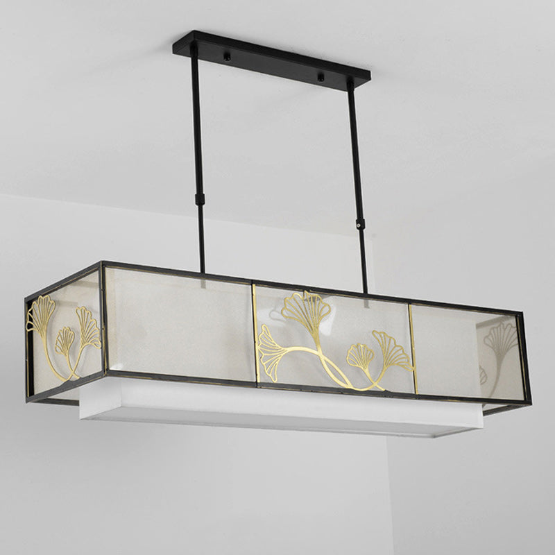 伝統的な中国の蓮の葉の装飾生地鉄製4灯アイランドライトシャンデリアリビングルーム用