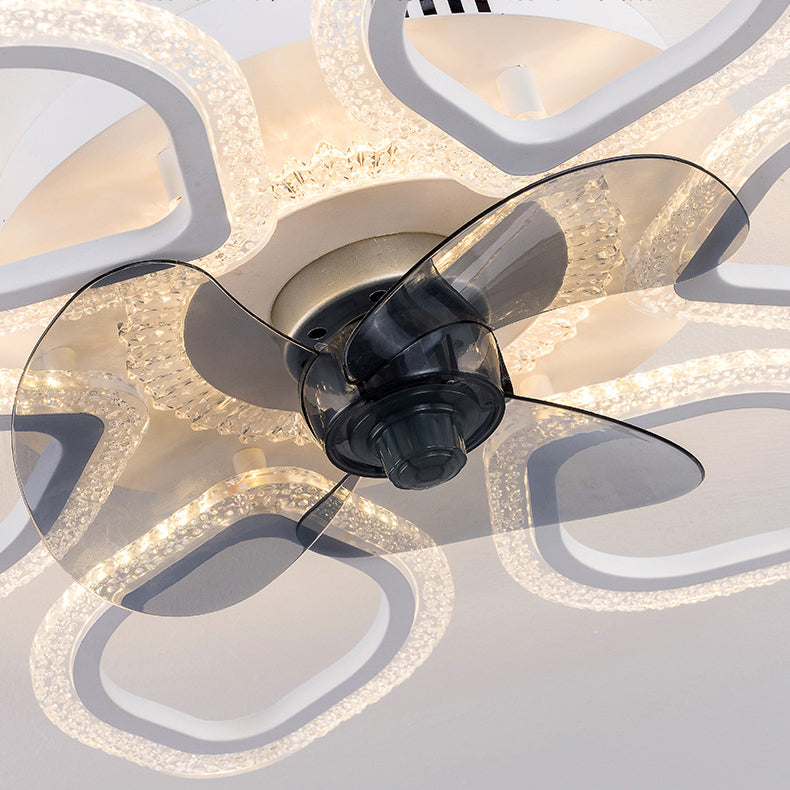 Contemporary Simplicity Hardware Flower Acrylic LED Semi-Flush Mount Ceiling Fan Light For Bedroom