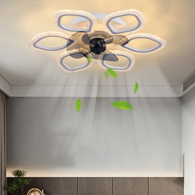 Contemporary Simplicity Hardware Flower Acrylic LED Semi-Flush Mount Ceiling Fan Light For Bedroom