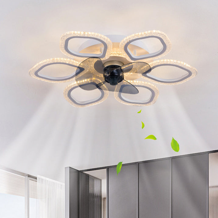 Contemporary Simplicity Hardware Flower Acrylic LED Semi-Flush Mount Ceiling Fan Light For Bedroom