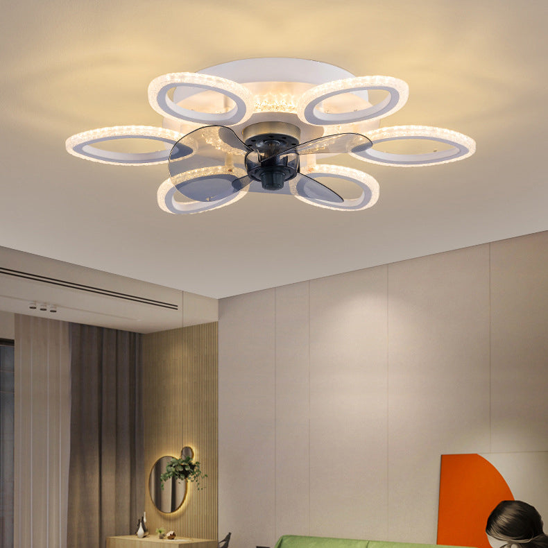 Contemporary Simplicity Hardware Flower Acrylic LED Semi-Flush Mount Ceiling Fan Light For Bedroom