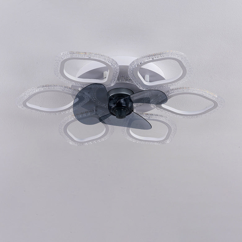 Contemporary Simplicity Hardware Flower Acrylic LED Semi-Flush Mount Ceiling Fan Light For Bedroom