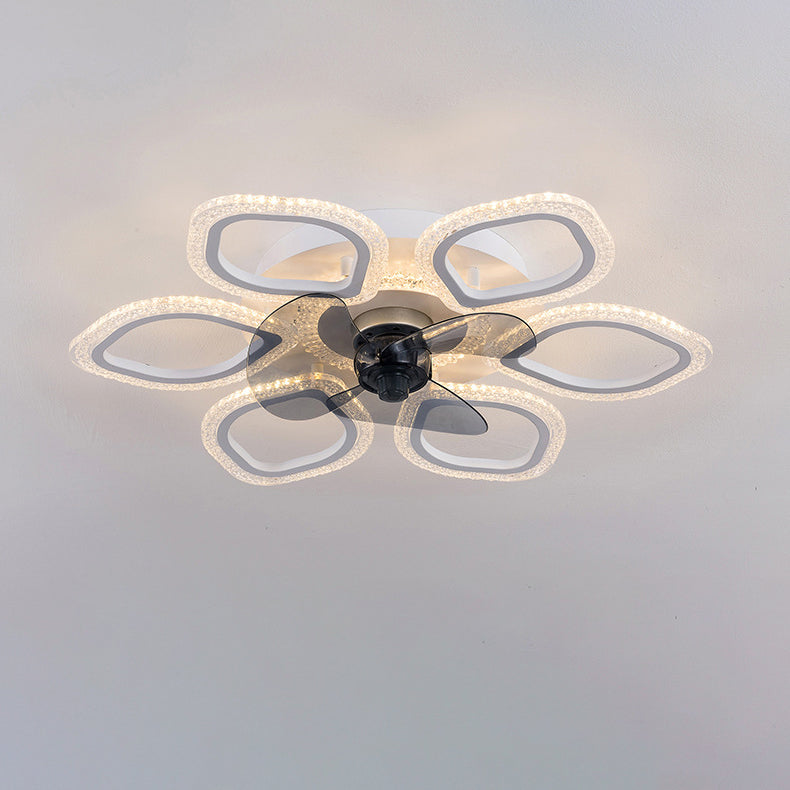 Contemporary Simplicity Hardware Flower Acrylic LED Semi-Flush Mount Ceiling Fan Light For Bedroom