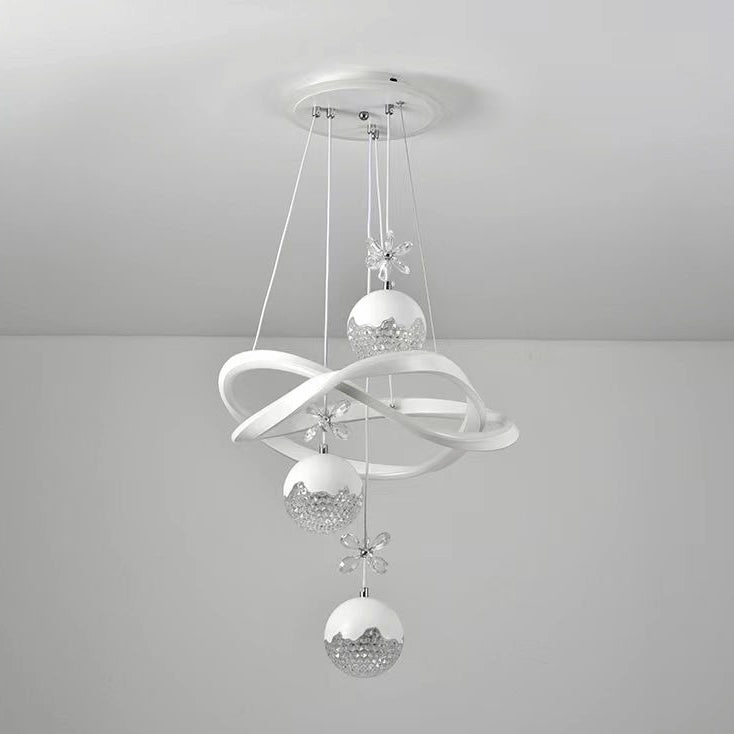 ثريا LED بتصميم آرت ديكو عصري من الألومنيوم والسيليكون وشريط قوسي من الأكريليك وكرة كروية لغرفة المعيشة