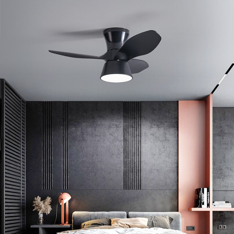 Modern Minimalist Round Acrylic Shade PVC Fan LED Semi-Flush Mount Ceiling Fan Light For Bedroom