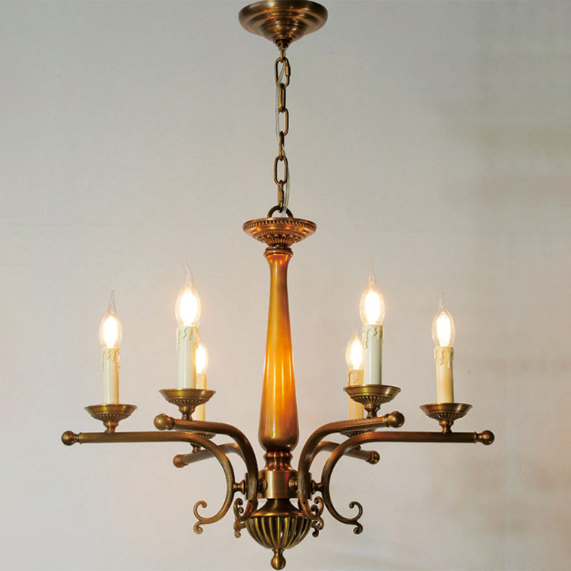 Traditional Vintage Antique Brass Distressed Candle Holder 3/6-Light Chandelier For Living Room
